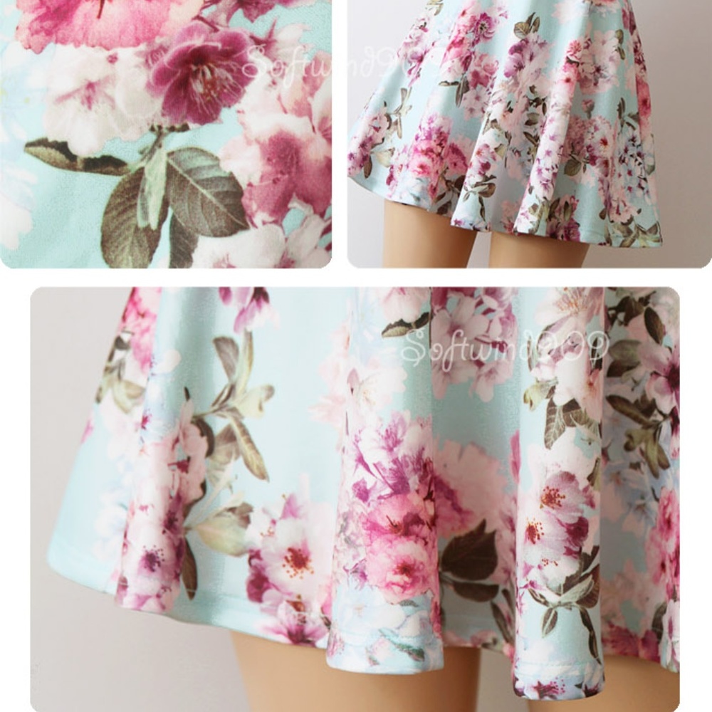 Last☝️ Ivory Blue Floral Plunge Lace Up CUTE Dress - Picture 6 of 8